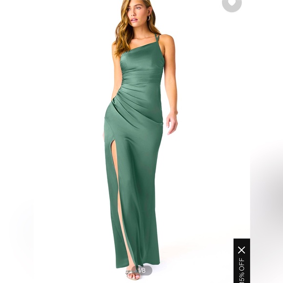 Azazie Eren satin eucalyptus one shoulder dress A6 - Picture 1 of 8